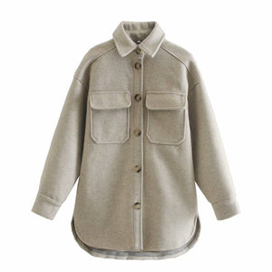 Classic Cool Oversized Cargo Woolen Shirt Jacket Coats