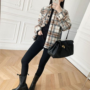 Dyed Pocket Overshirt Check Wool Blend Shirt Jacket