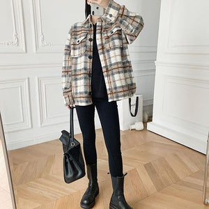 Dyed Pocket Overshirt Check Wool Blend Shirt Jacket