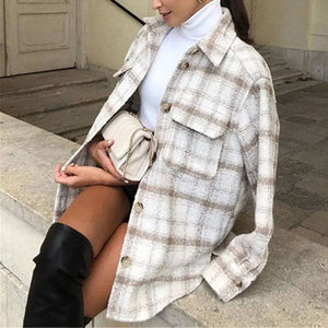 Classic Thick Colorblock Checked Button Down Shirt Jacket Woolen