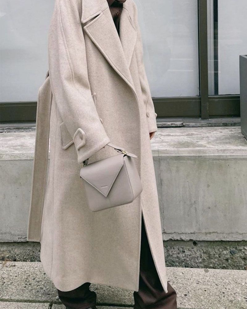 Overized Fit Tan Wool Camel Cashmere Long Coat Belted Overcoat