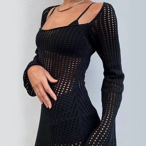 Rainbow Semi Sheer Weave Knitted Crochet Maxi Dress