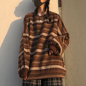 Retro 90s Color Block Tribal Stripe Slouchy Baggy Long Sleeve Sweater