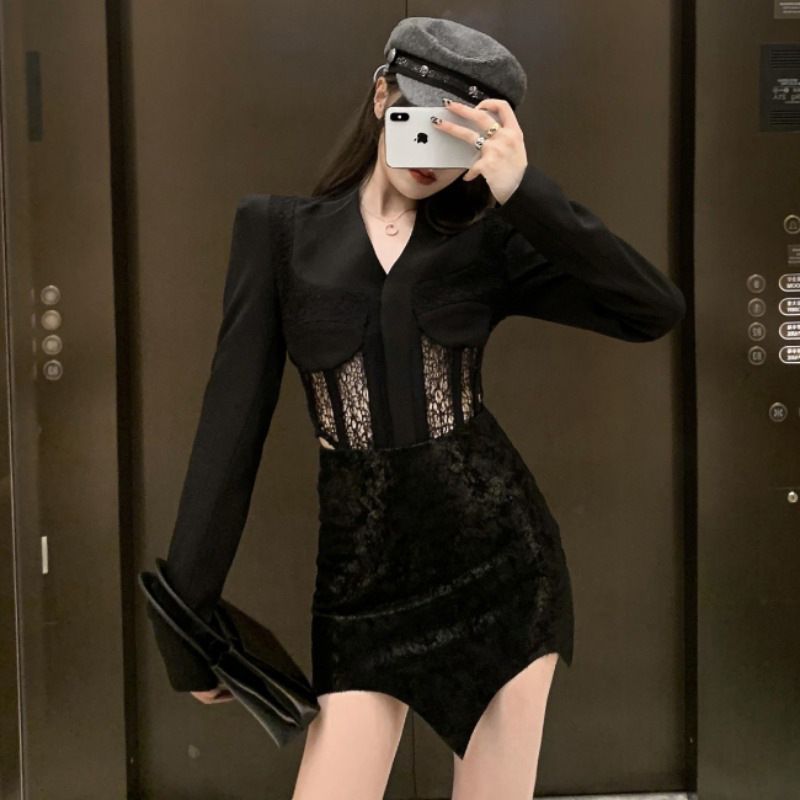 Slim Fit Tailored Blocked Mesh Lace Cropped Corset jacket