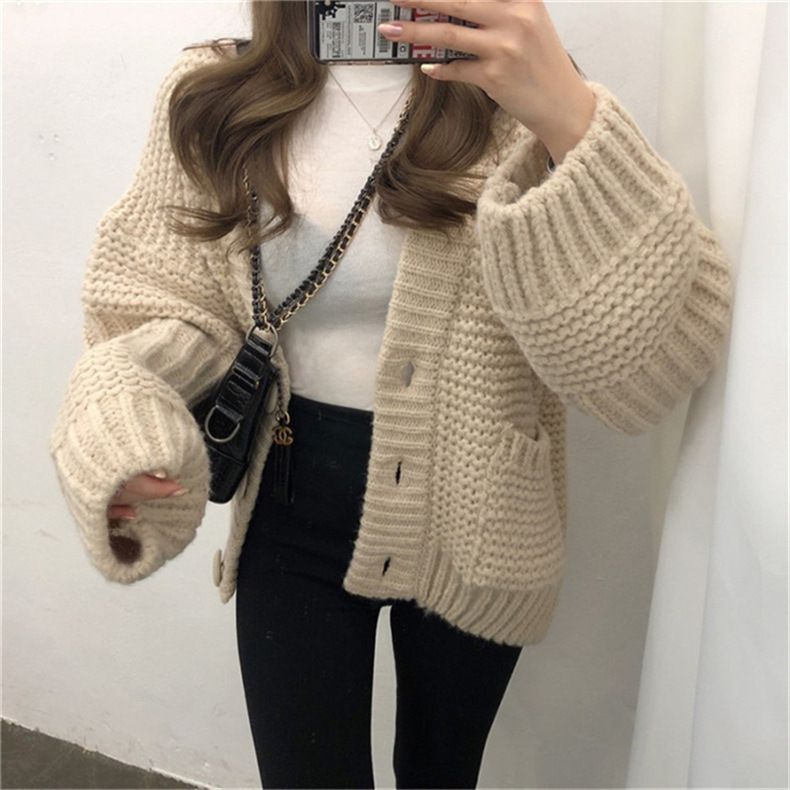 Thick Oversized Chunky Cable Knit Cardigan Coat Button Up