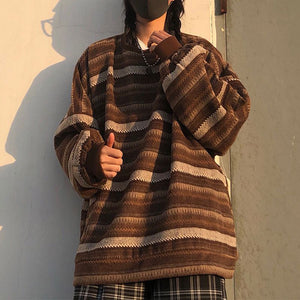 Retro 90s Color Block Tribal Stripe Slouchy Baggy Long Sleeve Sweater