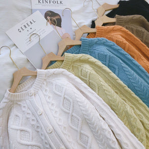 Tailored Fit Twist Braid Sweater Cable Knit Button Through Cardigan