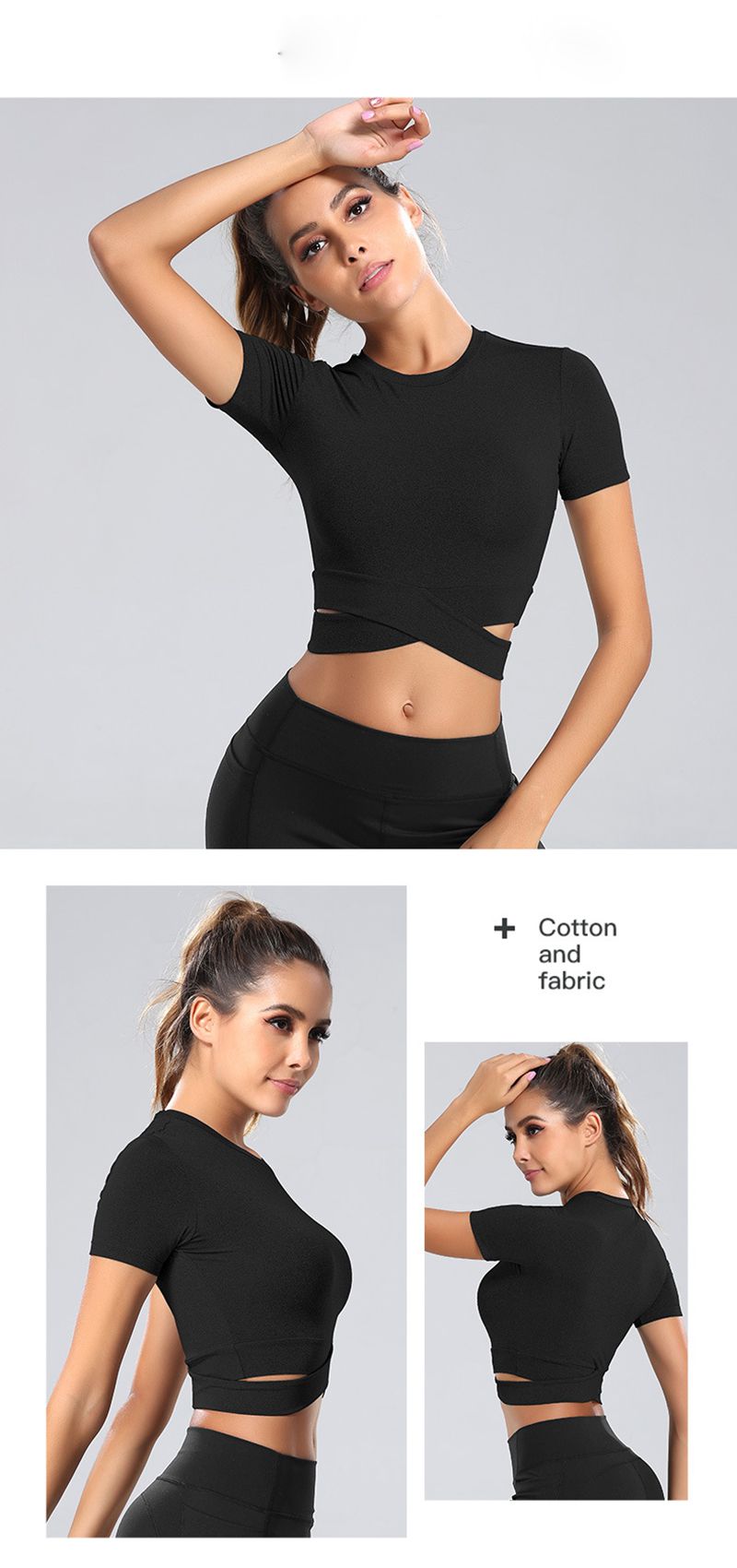 Slim Fit Criss Cross Yoga Short Sleeve Cropped Tee Gym Workout Top