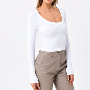Classic Cotton Ribbed Cop Top Short Tee Top For Women