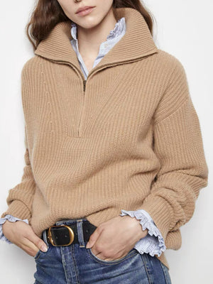Oversized Sporty Quarter Zip Pullover Sweater