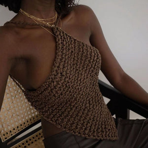 Textured Crochet Knit Halter Top Backless Knitted Tank