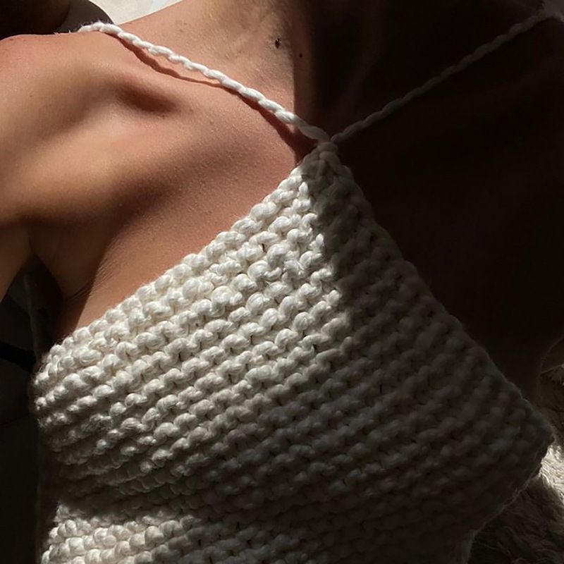 Textured Crochet Knit Halter Top Backless Knitted Tank