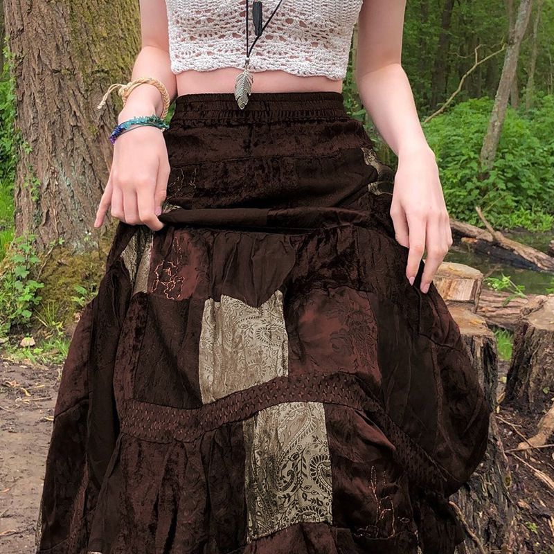Retro Patchwork Grunge Steampunk Emo Flare Midi Skirt