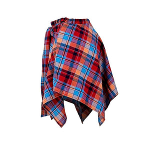 Color Block Check Swing Irregular Midi Skirt For College Outfit