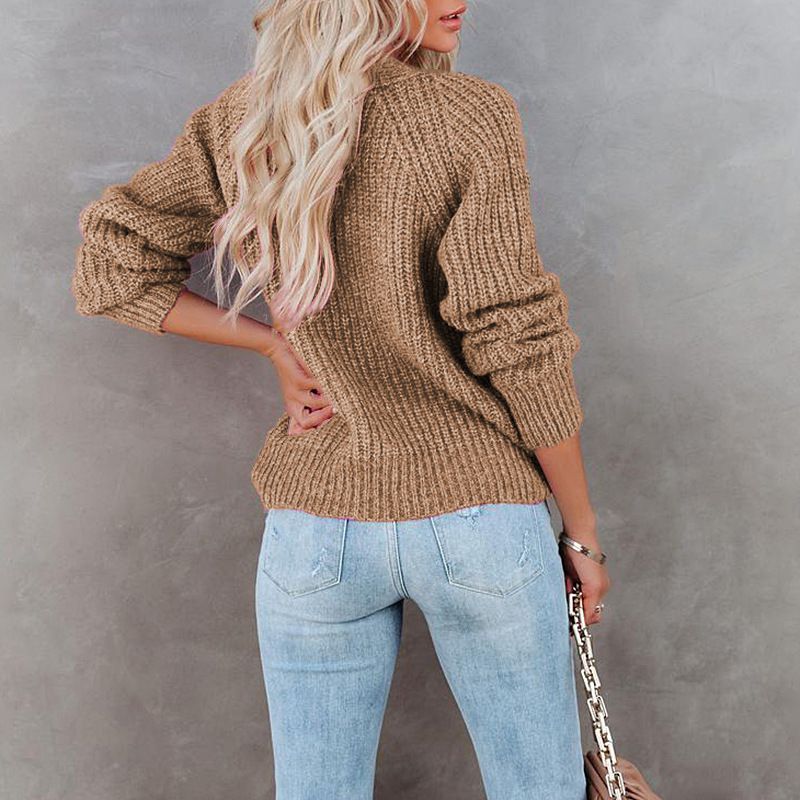 Casual Baggy Ribbed Knit V Neck Button Up Cardigan Sweater With Pocket