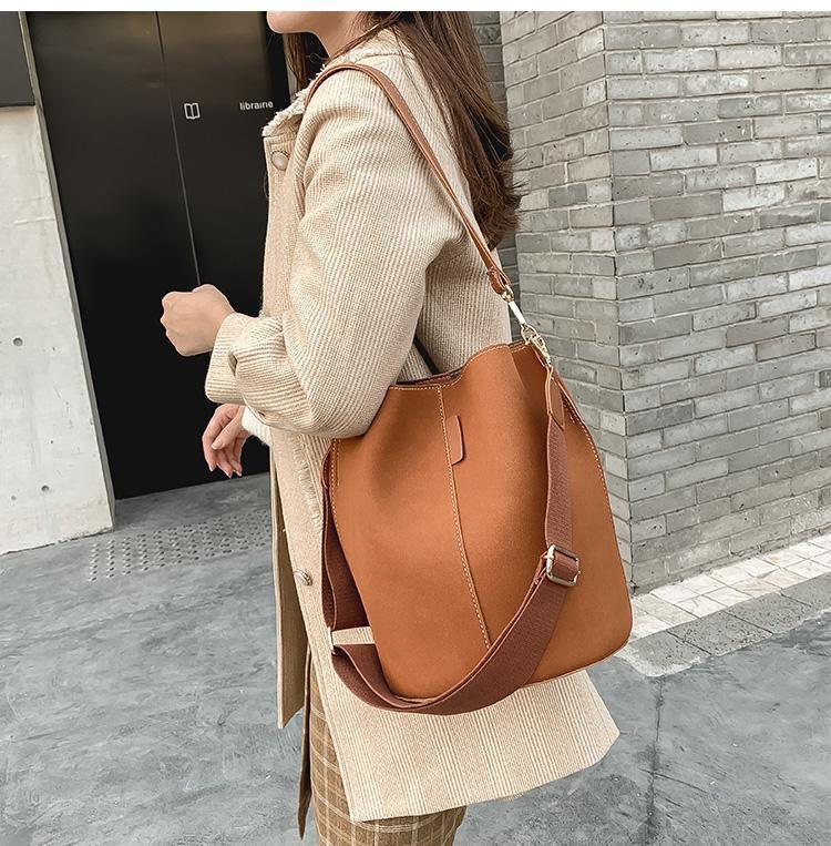 Italian Design Carryall Faux Suede Leather Bucket Bag