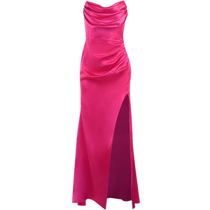 Fabulous Ruched Satin Silky Homecoming Prom Dress With Slit – sunifty