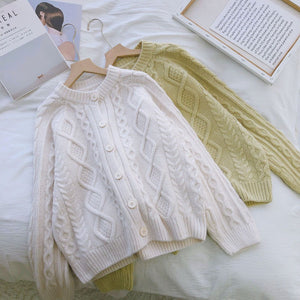 Tailored Fit Twist Braid Sweater Cable Knit Button Through Cardigan