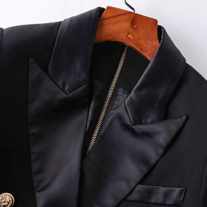 Tailored Satin Collar Blazer Dress Double Breasted Work Jacket Dress