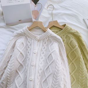 Tailored Fit Twist Braid Sweater Cable Knit Button Through Cardigan