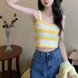 Ombre Knitted Tank Sweater Color Block Stripe Knit Sleeveless Summer Tops
