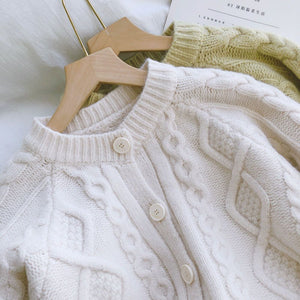 Tailored Fit Twist Braid Sweater Cable Knit Button Through Cardigan