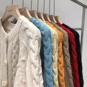 Tailored Fit Twist Braid Sweater Cable Knit Button Through Cardigan
