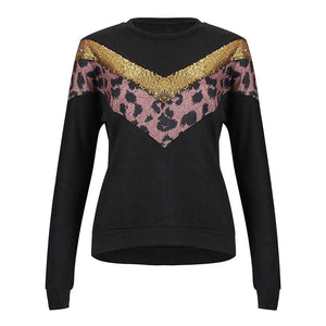 Block Chevron Stripes Sequin Leopard Sweatshirt