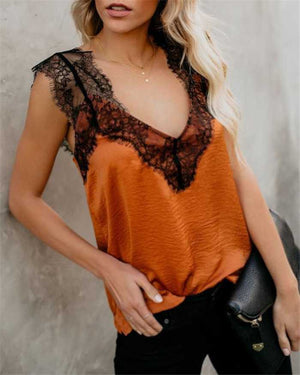 Casual Wide Straps V Neck Lace Camisole Tank Top