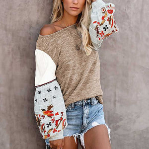 Boho Chic Oversized Patchwork Knitted Sweater With Chiffon Sleeves