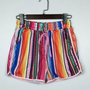 Rainbow Multi Colorful Striped High Waisted Cuffed Shorts
