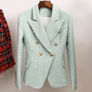 Wool Blended Classy Double Breast Tweed Short Blazer Jacket