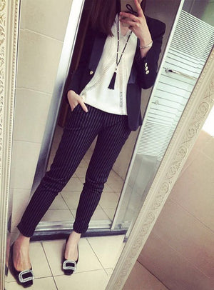 Tie Waist Belted Cigarette Trousers Striped Pants