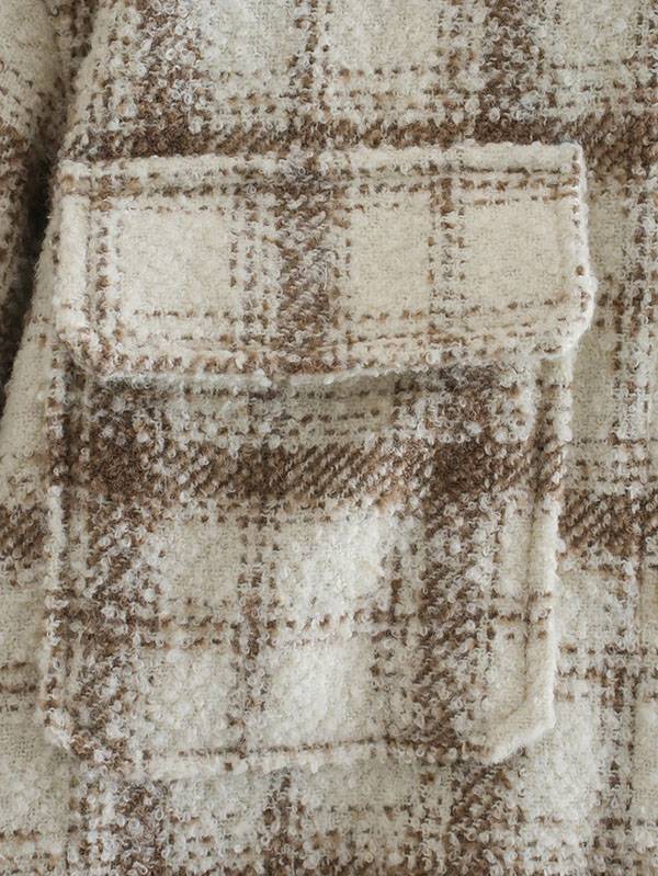 Classic Thick Colorblock Checked Button Down Shirt Jacket Woolen