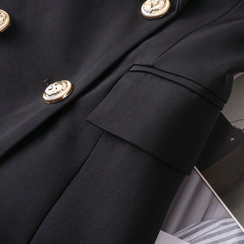 Tailored Satin Collar Blazer Dress Double Breasted Work Jacket Dress