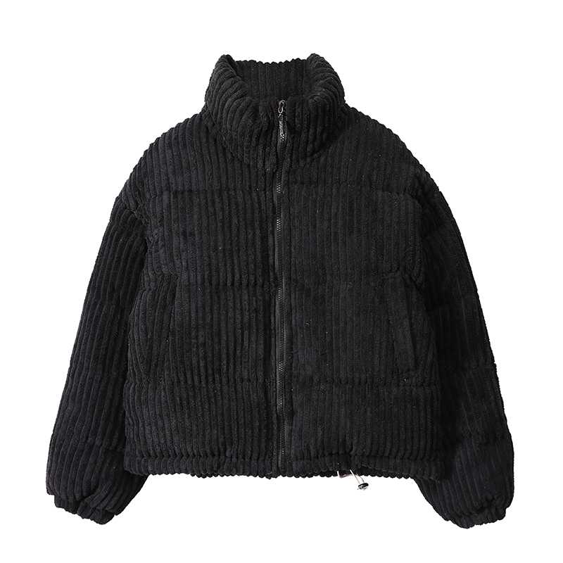 Short Corduroy Puffer Jacket Packable Down Bomber Coat