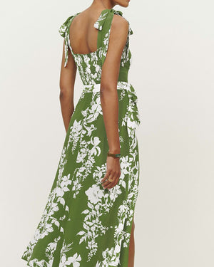 Retro Garden Tie Shoulder Spaghetti Midi Dress With Slit