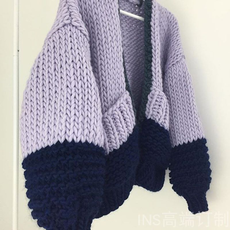 Love Contrast Color Design Knitted Double-faced Woolen Goods Cardigan