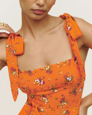Retro Garden Tie Shoulder Spaghetti Midi Dress With Slit