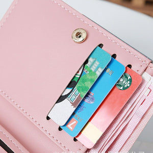 Compact Faux Leather Bi Fold Zipper Pocket Wallet Color Block Credit Card Wallets