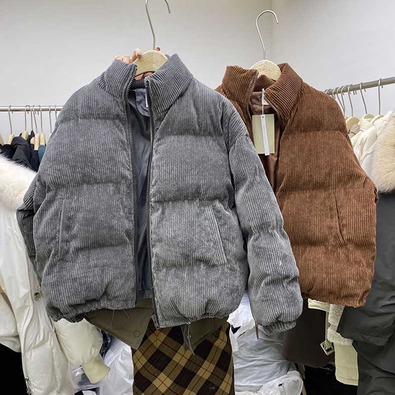 Short Corduroy Puffer Jacket Packable Down Bomber Coat