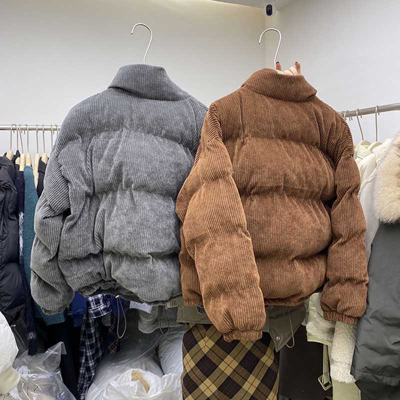 Short Corduroy Puffer Jacket Packable Down Bomber Coat