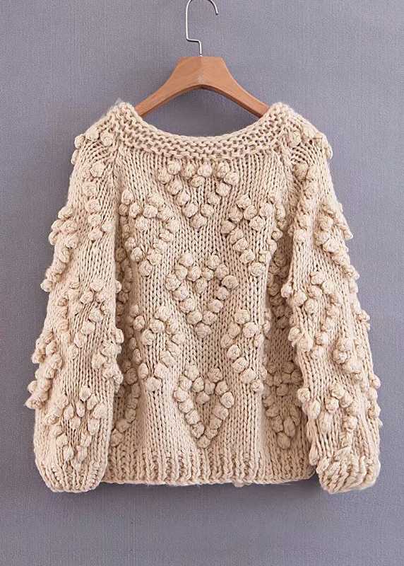 Thick Chunky Knit Pom Pom Sweater Popcorn Cardigan Jacket