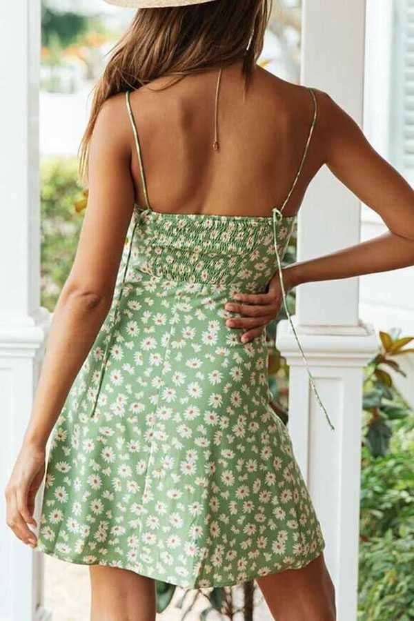 Slimming Retro Style Ditsy Lilac Floral A line Short Dress
