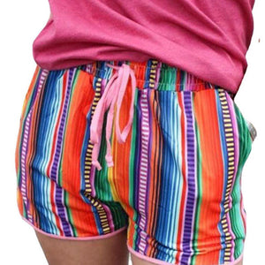 Rainbow Multi Colorful Striped High Waisted Cuffed Shorts