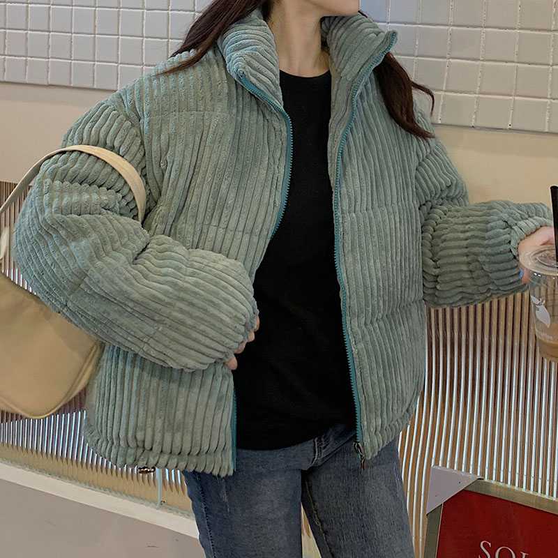 Short Corduroy Puffer Jacket Packable Down Bomber Coat