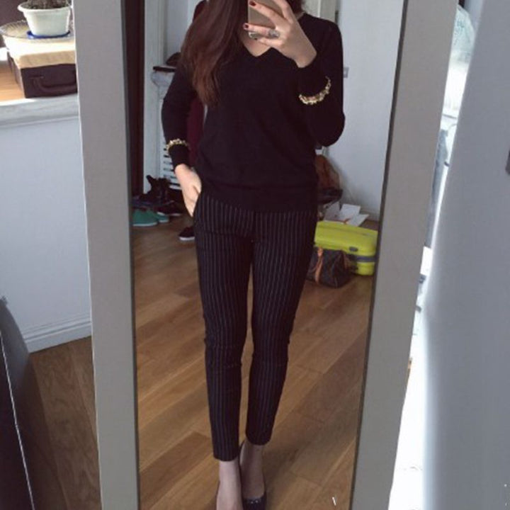 Tie Waist Belted Cigarette Trousers Striped Pants