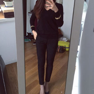 Tie Waist Belted Cigarette Trousers Striped Pants