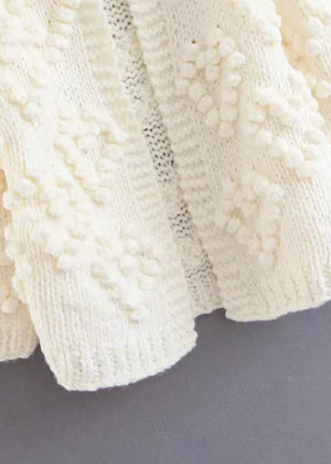Thick Chunky Knit Pom Pom Sweater Popcorn Cardigan Jacket