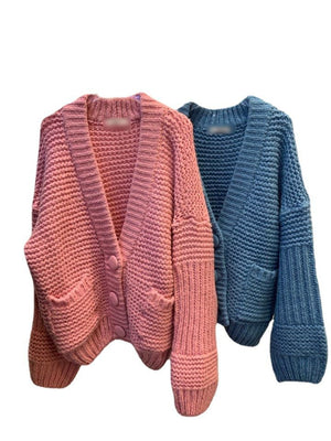 Thick Oversized Chunky Cable Knit Cardigan Coat Button Up